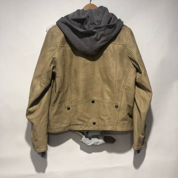 We the Free Womens Leather Moto Hoodie Jacket Brown Size M - Picture 7 of 11